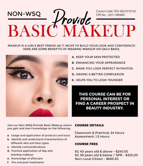 Non WSQ Skills Future provide basic makeup training course workshop class singapore